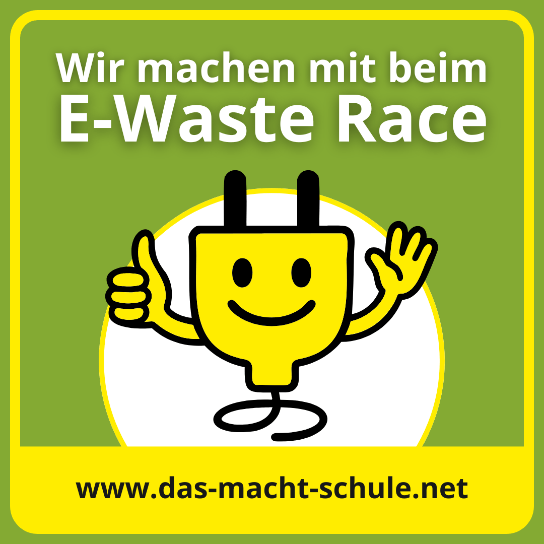 Logo: Wir machen mit beim E-Waste Race – www.das-macht-schule.net